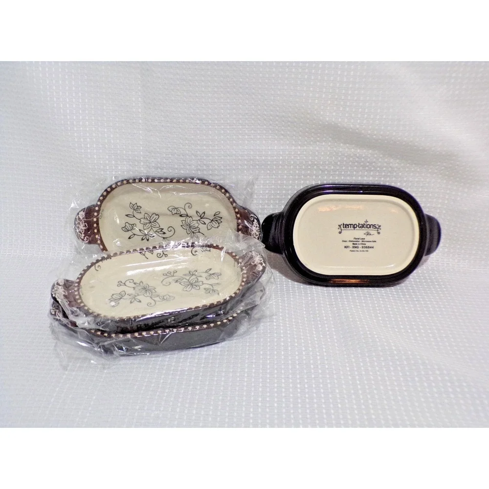Temptations‎ by tara Floral Lace KFI-XNG-936844 Ramekin Dish w/Lids Set of 4 NEW